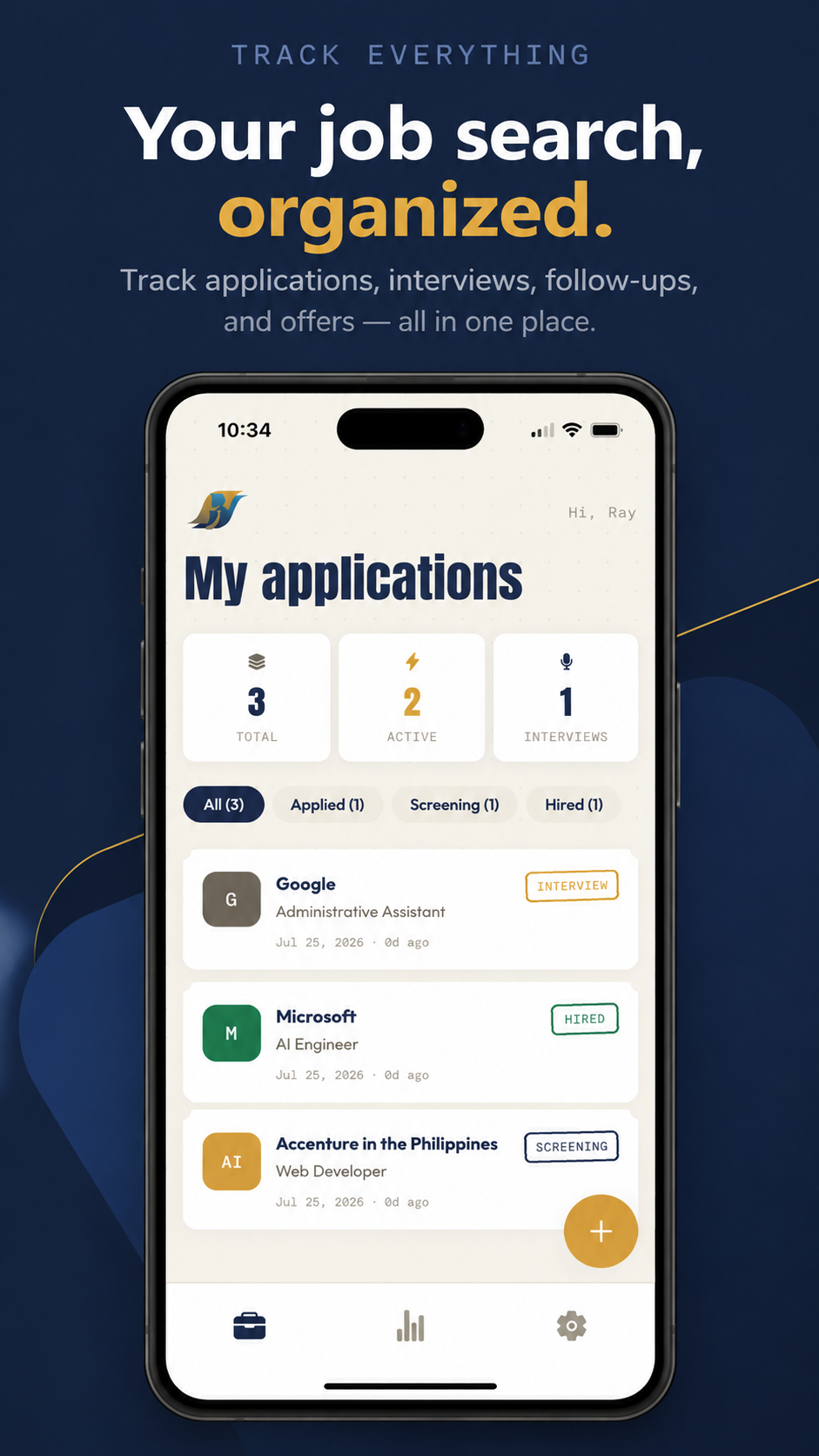 Offero applications list screen