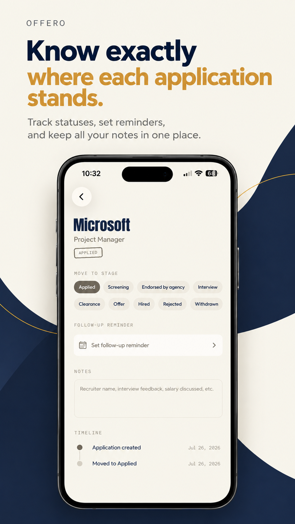 Offero application detail screen